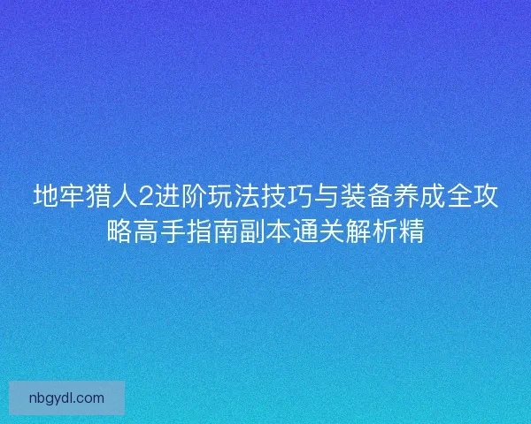 地牢猎人2进阶玩法技巧与装备养成全攻略高手指南副本通关解析精