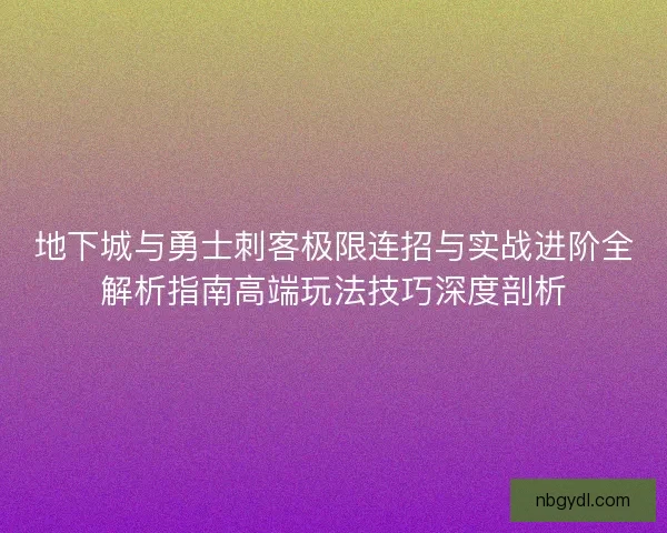 地下城与勇士刺客极限连招与实战进阶全解析指南高端玩法技巧深度剖析